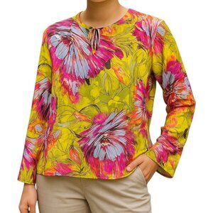 St. John Women's Yellow Pink Floral 100% Silk Blouse Size M